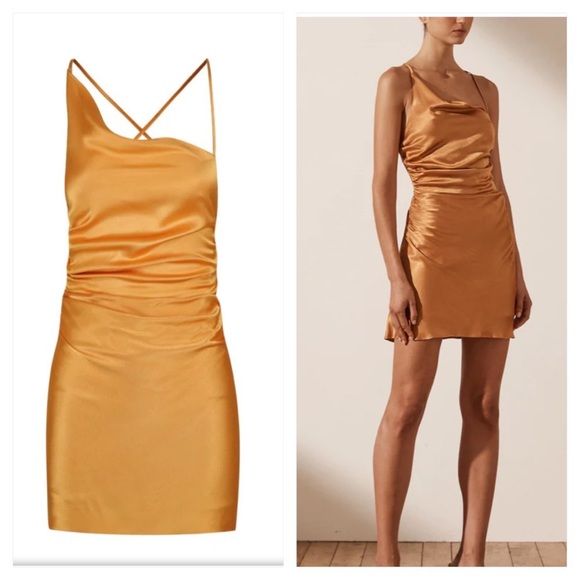Shona Joy | Dresses | Shona Joy Alma Asymmetrical Bias Cowl Mini Dress Turmeric | Poshmark